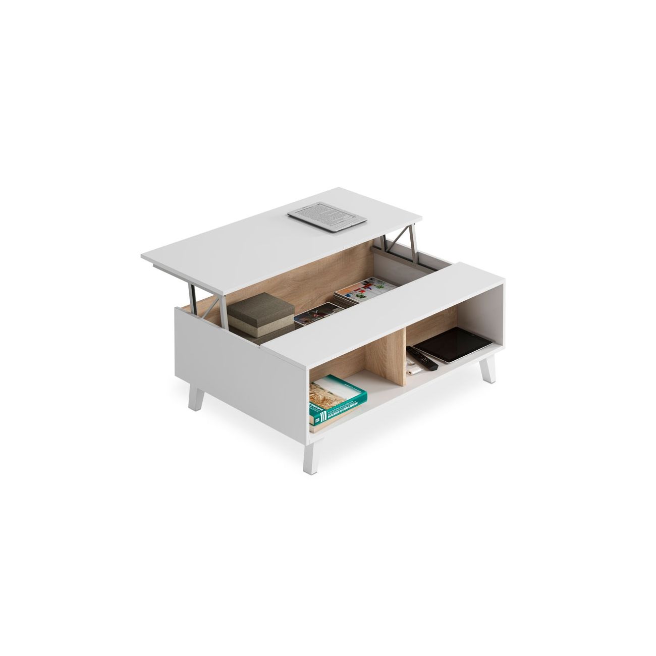 Mesa de centro elevable zaiken plus blanco - roble canadian