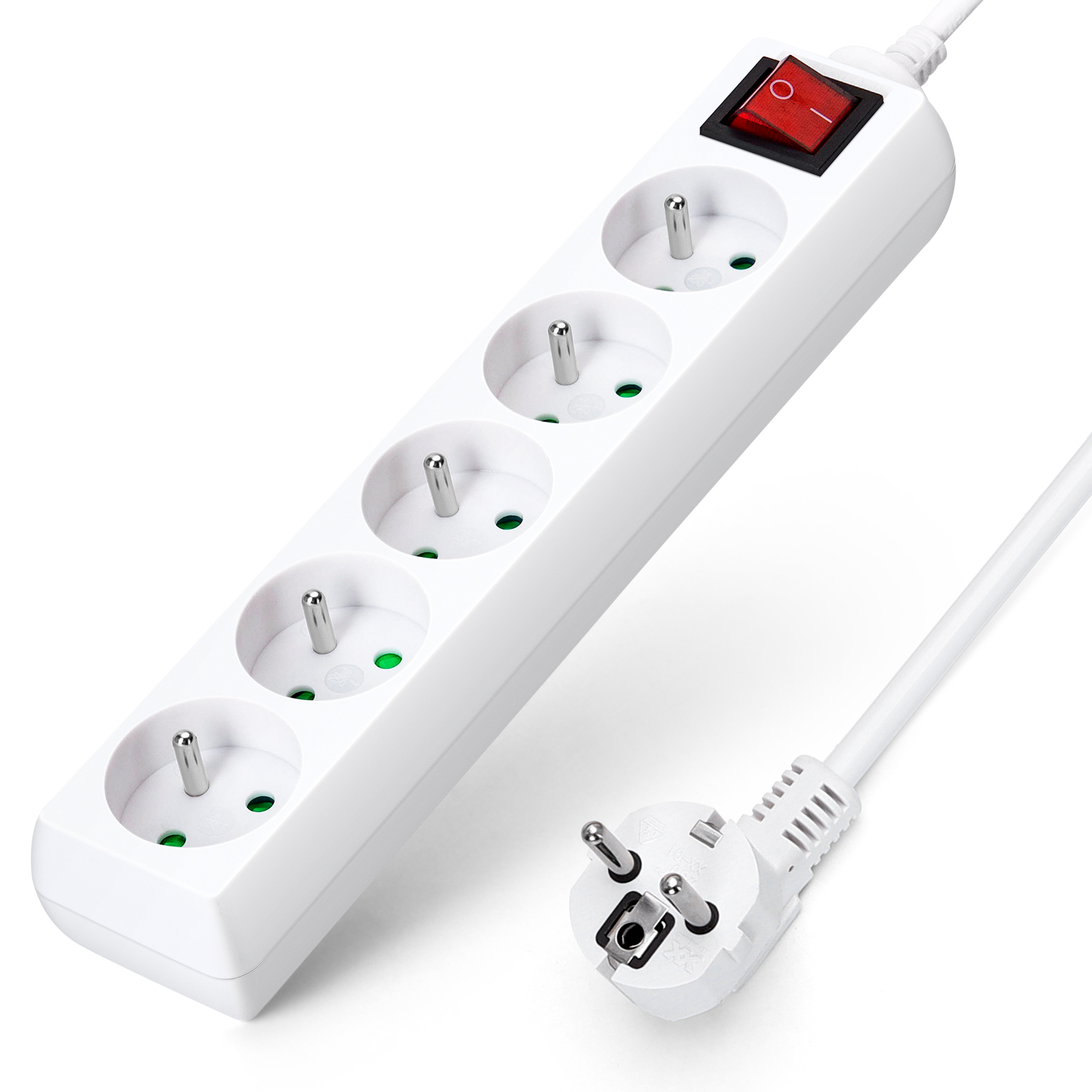 Aigostar regleta alargador 5 tomas, protección infantil, 1.5 m, blanco