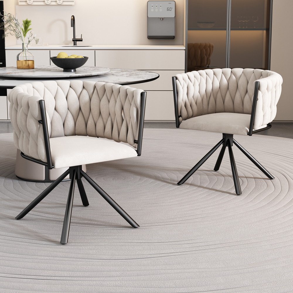 Silla de comedor giratoria terciopelo beige set 2 ergonómica metal