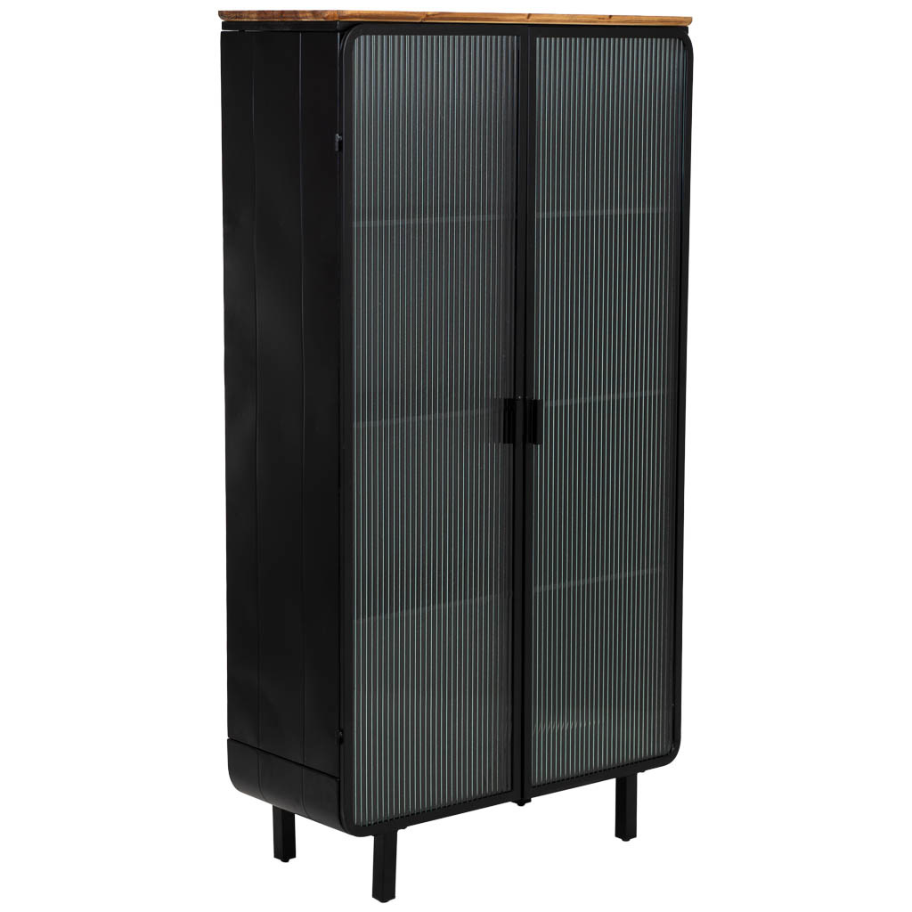 Vitrina de metal, madera y vidrio 2 puertas, negro84x35,8x152h cm