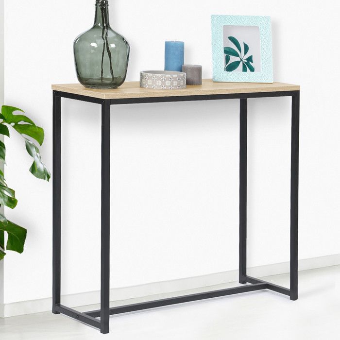 Consola industrial de madera y metal marrón y negro 80x30x80 cm