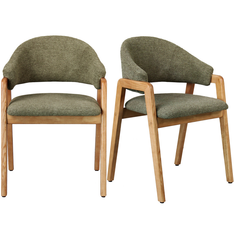 Wool-silla de tela verde y fresno natural (x2)