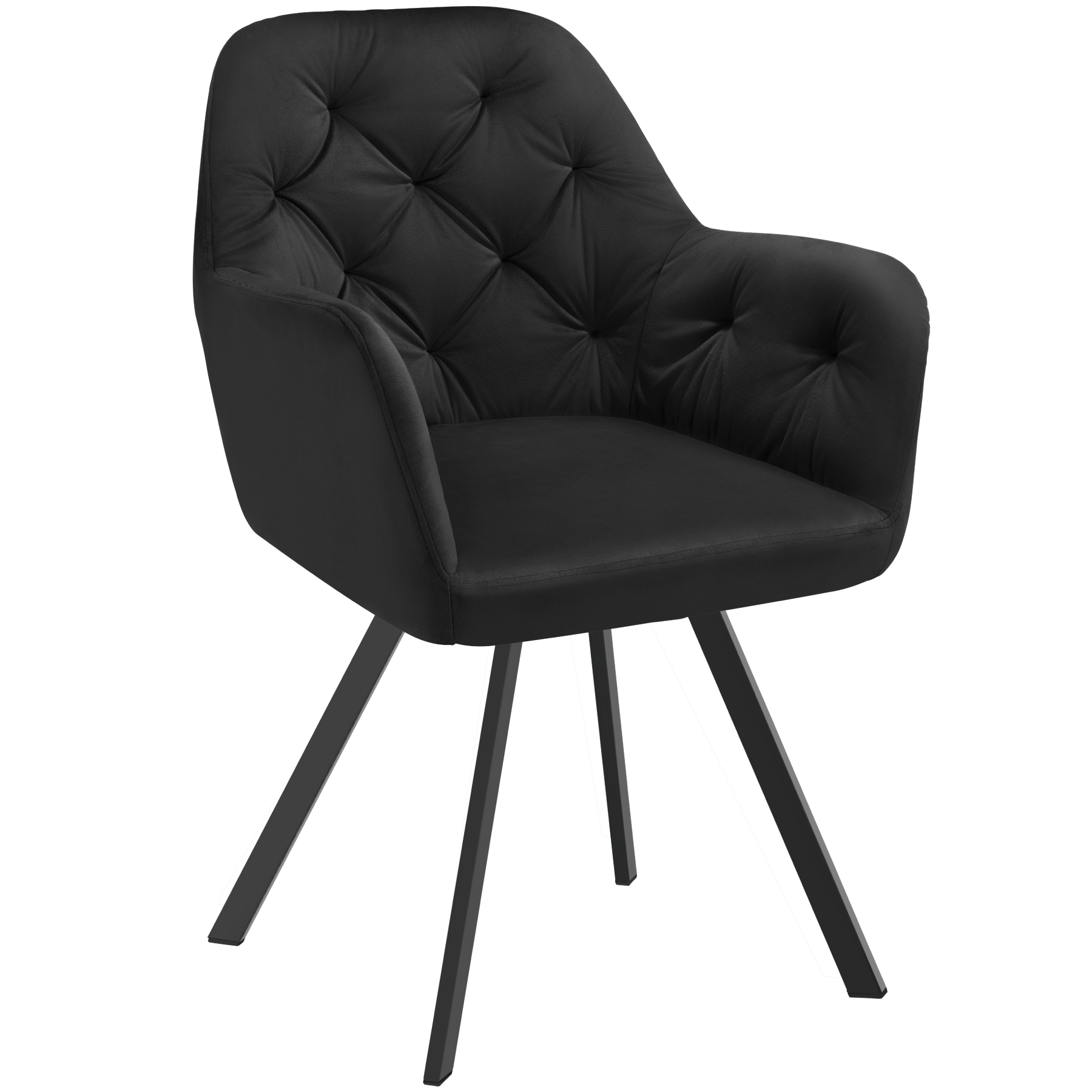 Silla de comedor 360º con reposabrazos y de terciopelo, negro