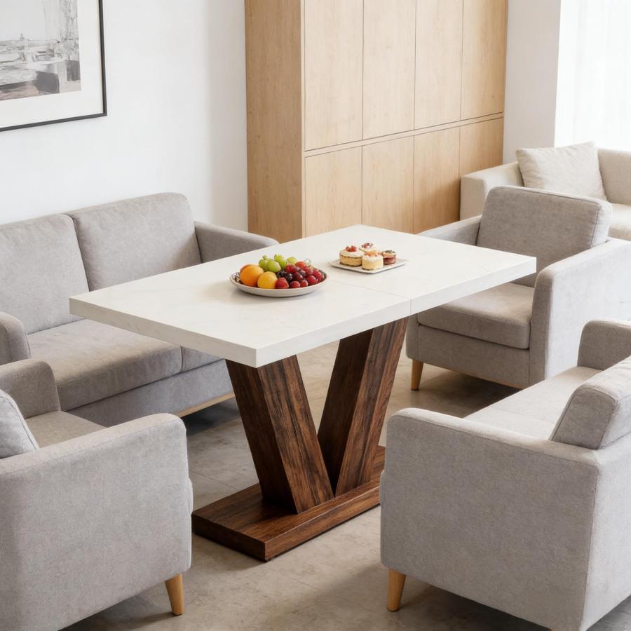 Mesa de comedor rectangular marron rustico y blanco 75x120x80cm