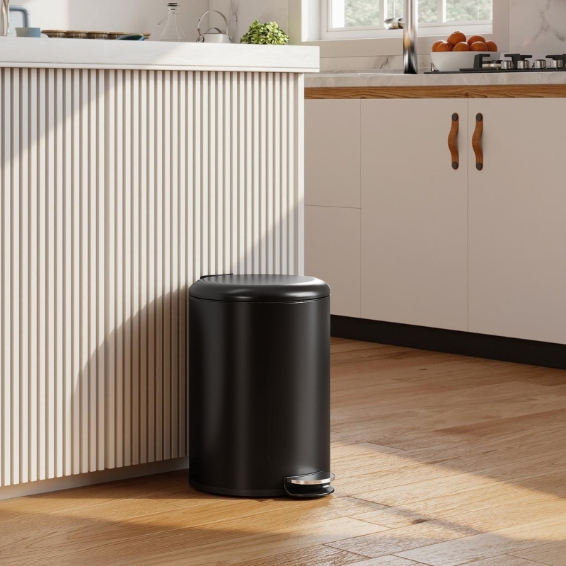 Cubo de basura de cocina con pedal y cierre suave negro 44x30x36cm