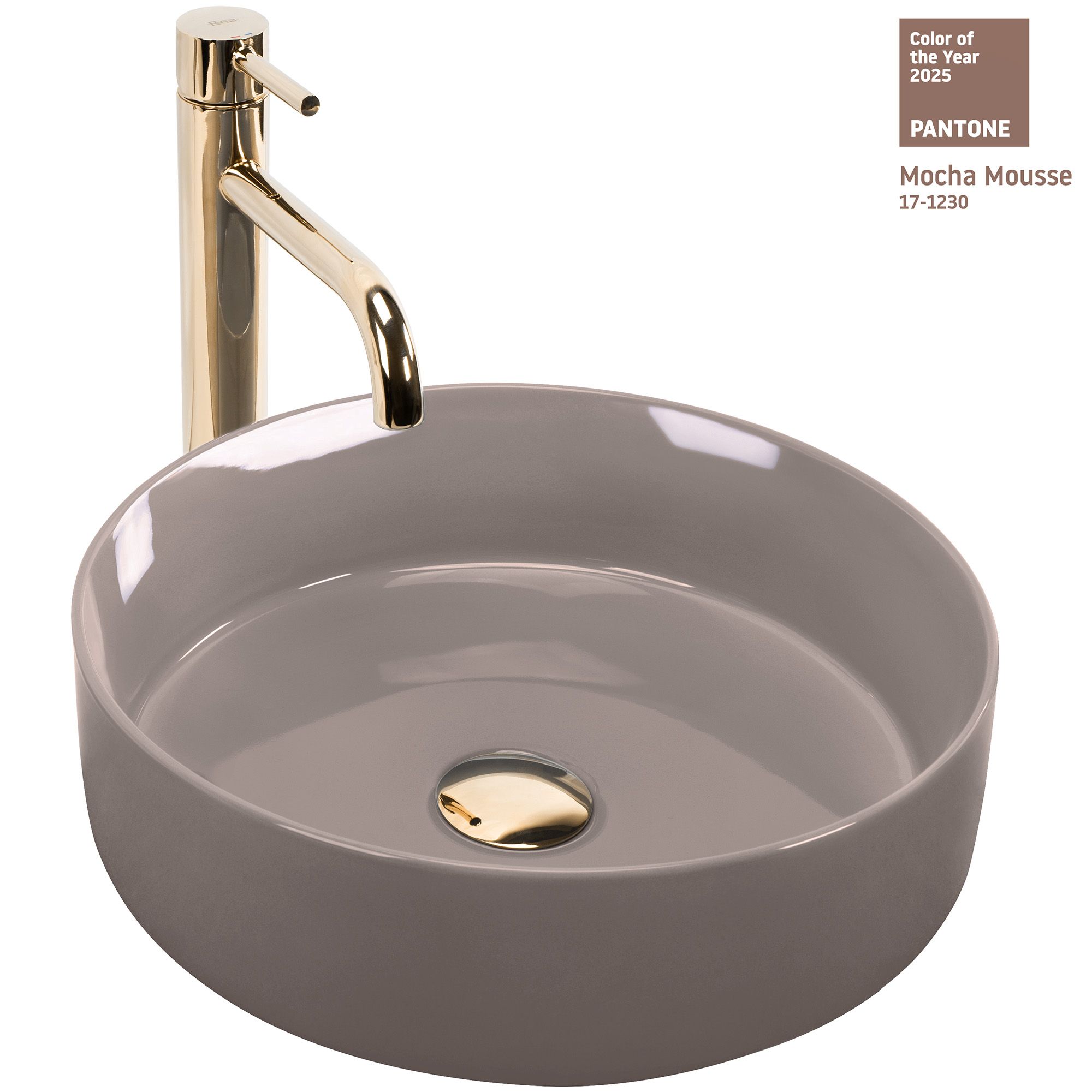 Rea lavabo sobre encimera sami shiny beige round, 36x36x11,5 cm