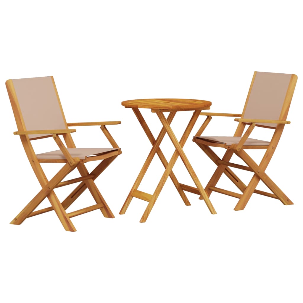 vidaXL juego de bistro de 3 piezas tela y madera maciza taupe