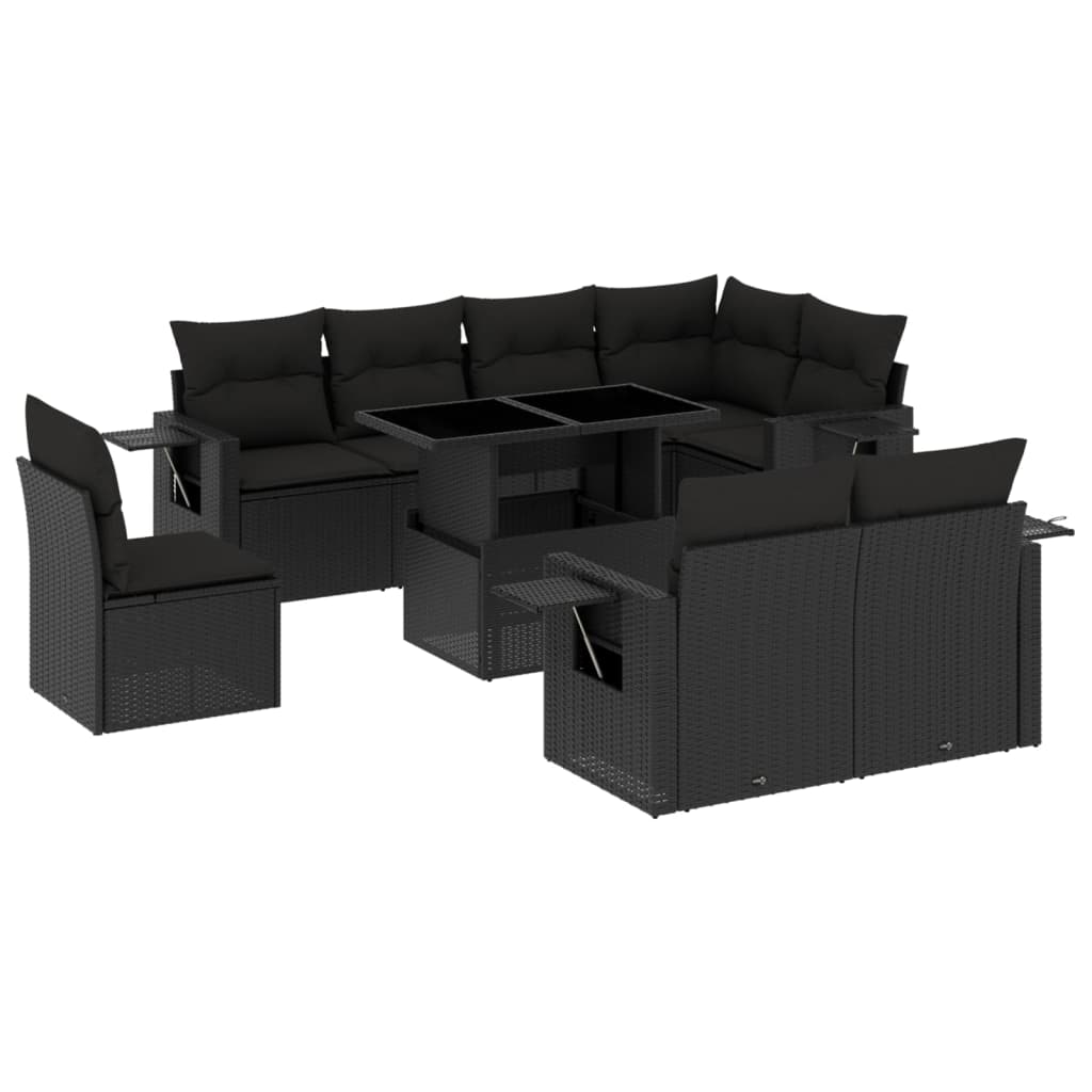 vidaXL set de sofás de jardín 8 piezas y cojines ratán sintético negro