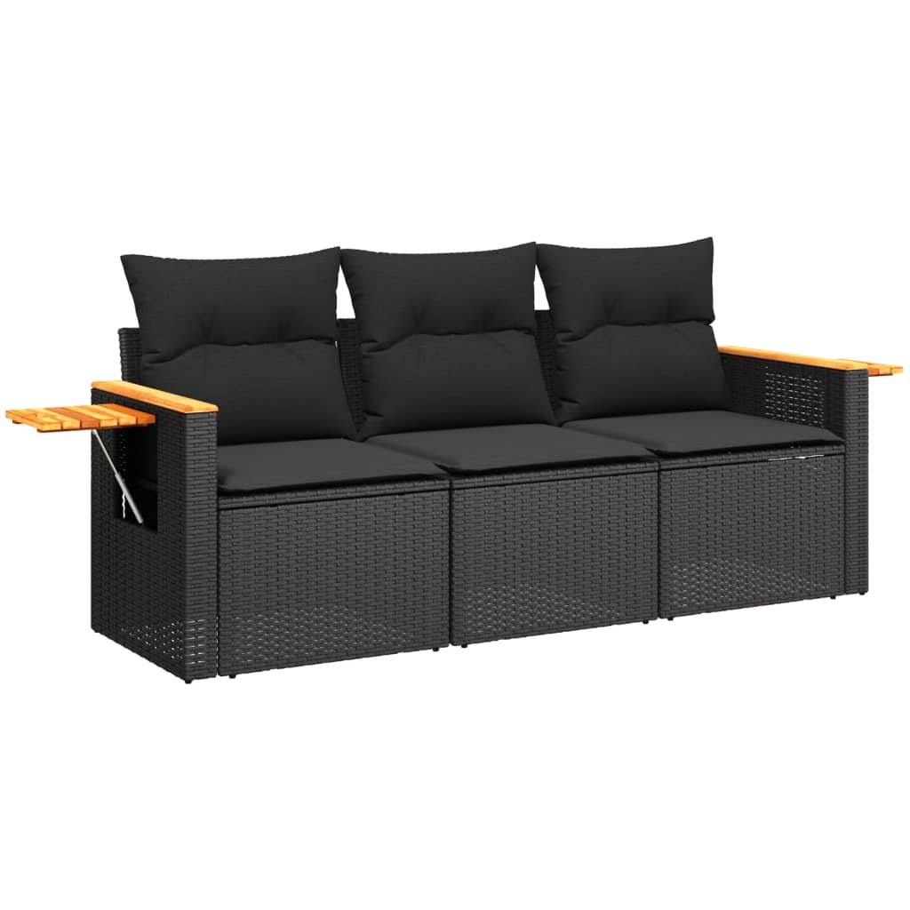 vidaXL set de sofás de jardín con cojines 3 pzas ratán sintético negro