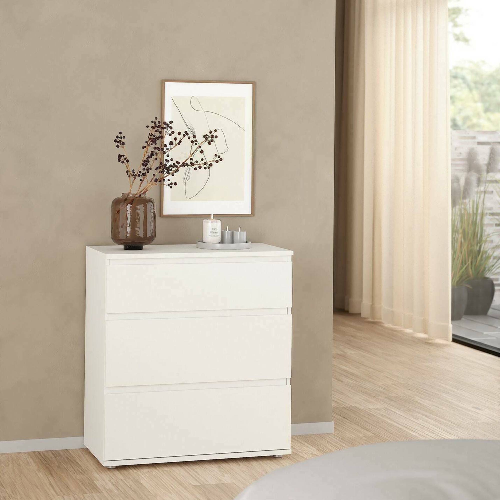 Cajonera aski, apertura deslizante, en madera blanca