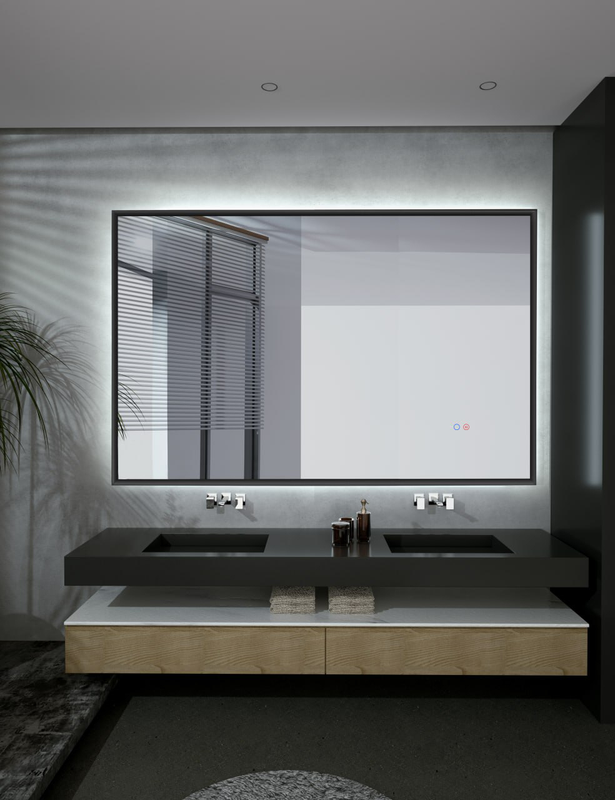 Espejo luz LED retroiluminado doble sensor anti-vaho marco negro 140x80cm