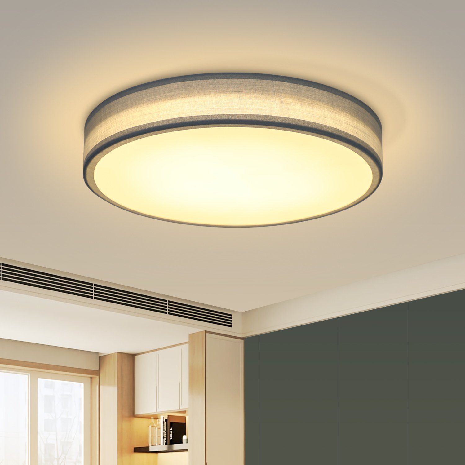 Nettlife lámpara de techo LED dormitorio pantalla de tela moderna redonda