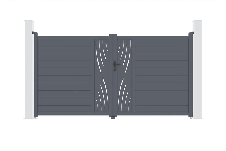 Puerta batiente regulable ancho 3m veleta h.180cm aluminio gris