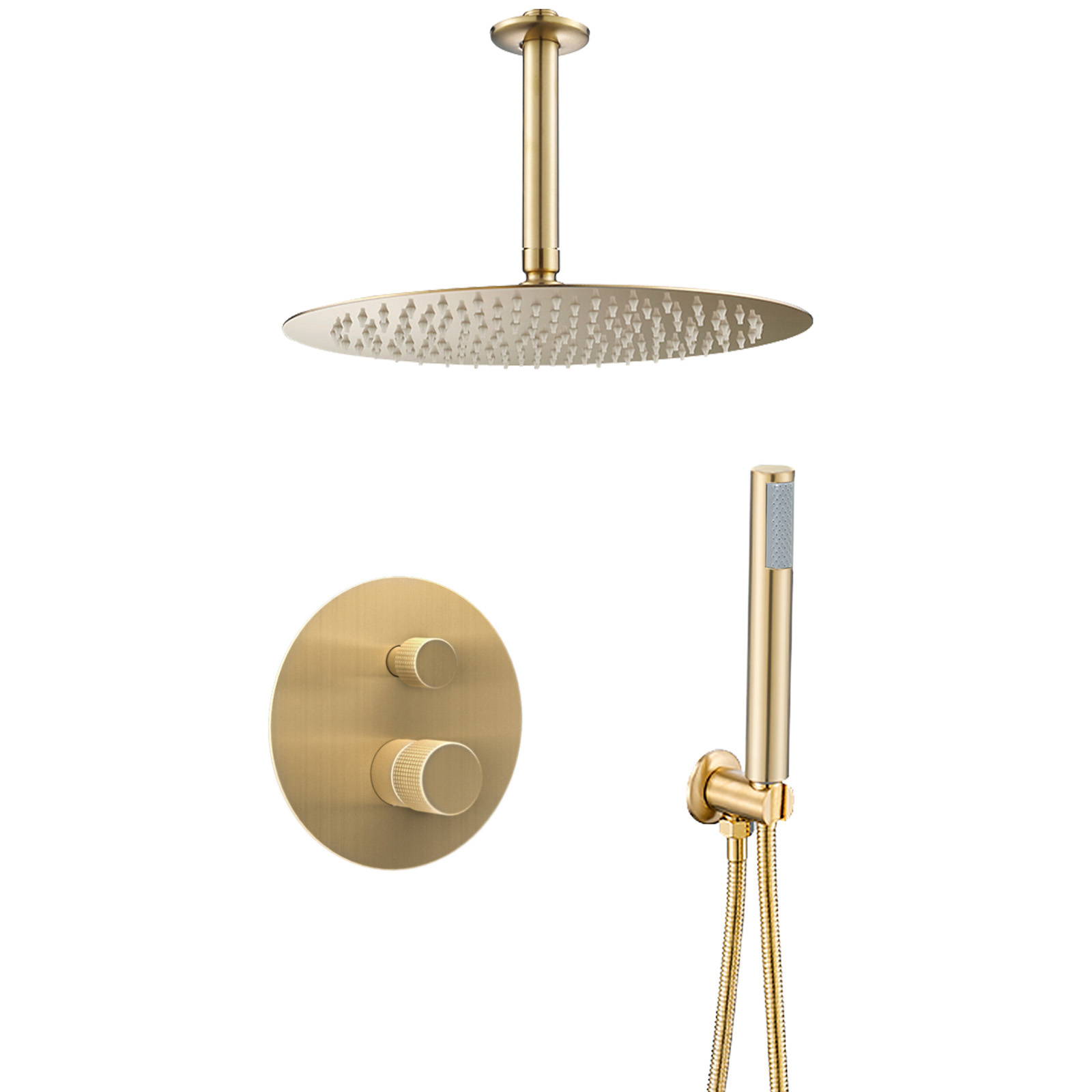 Valaz ducha empotrada monomando techo redonda maneta luxury oro mate - 20cm