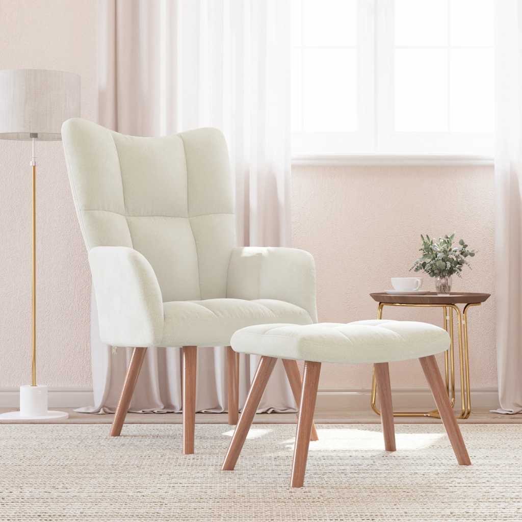 Sillón de relax con taburete terciopelo blanco crema qweo4647