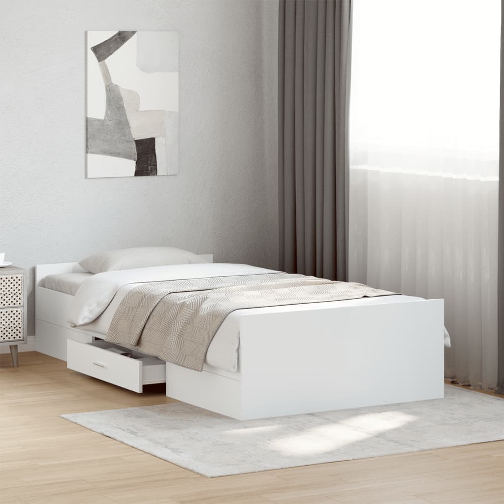 Cama 90x200 cm con cajones madera de ingeniería blanca
