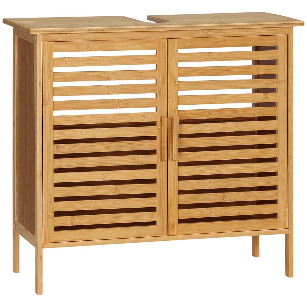 Armario de baño 66x29x61.5 cm bambú color marrón kleankin, hogar - baño