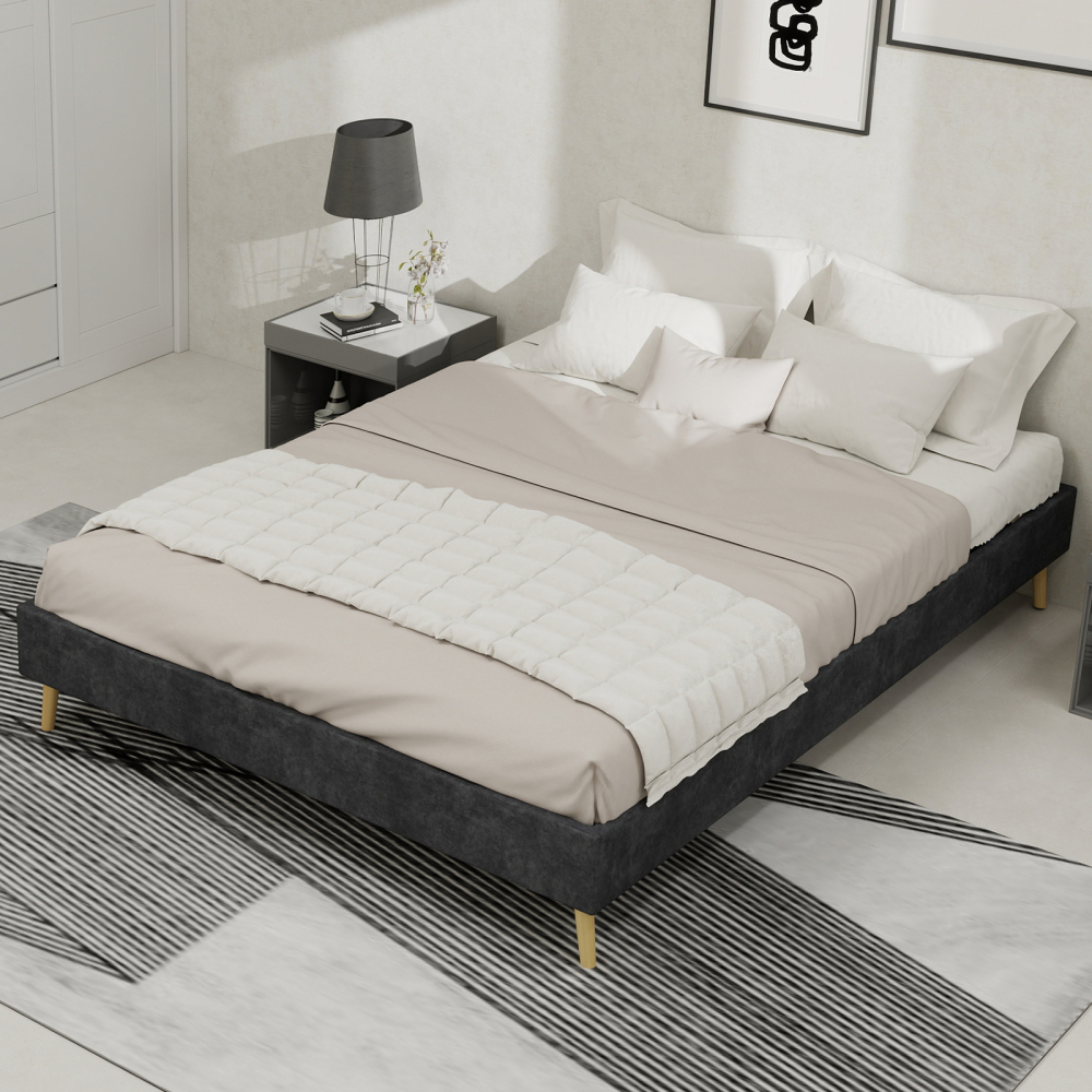 Cama tapizada 140x200 cm con almacenaje inferior tela – gris