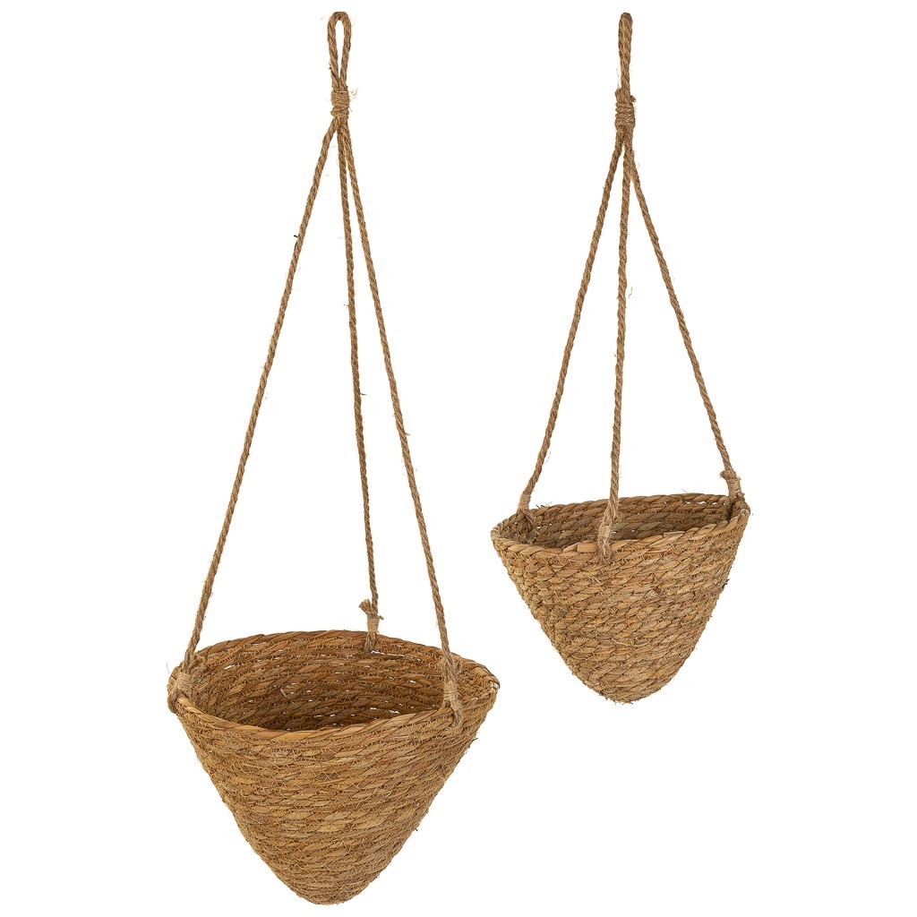 Cestos colgantesde fibra natural marrones d27,5x25h-d22x18