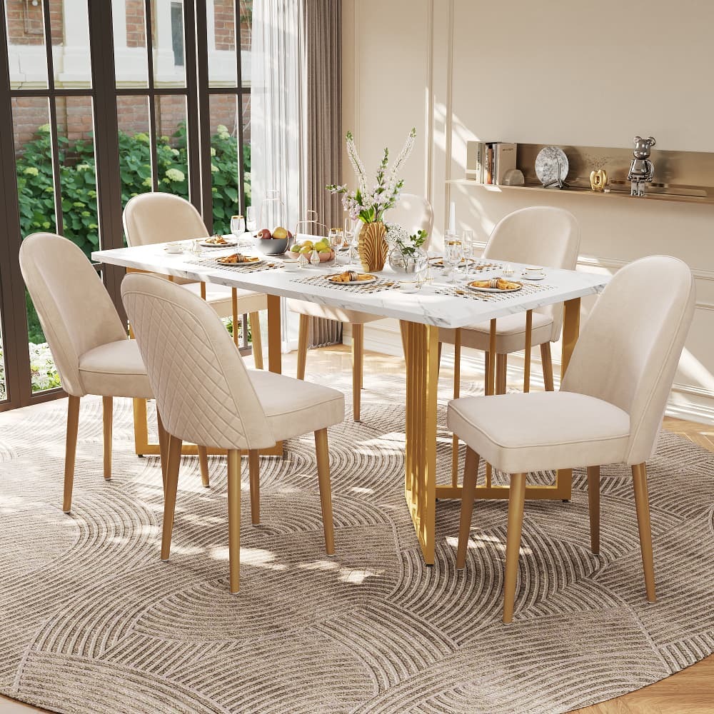 Conjunto de sillas de comedor terciopelo beige set de 6 patas metálicas