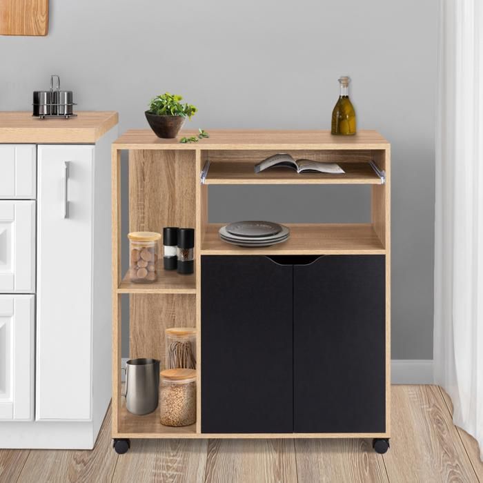 Carrito de cocina con ruedas - haya negra - l76 cm