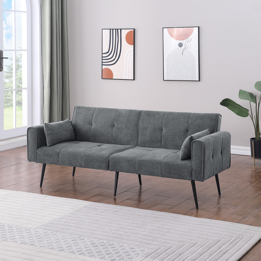 Sofá cama plegable tela gris con respaldo ajustable compacto