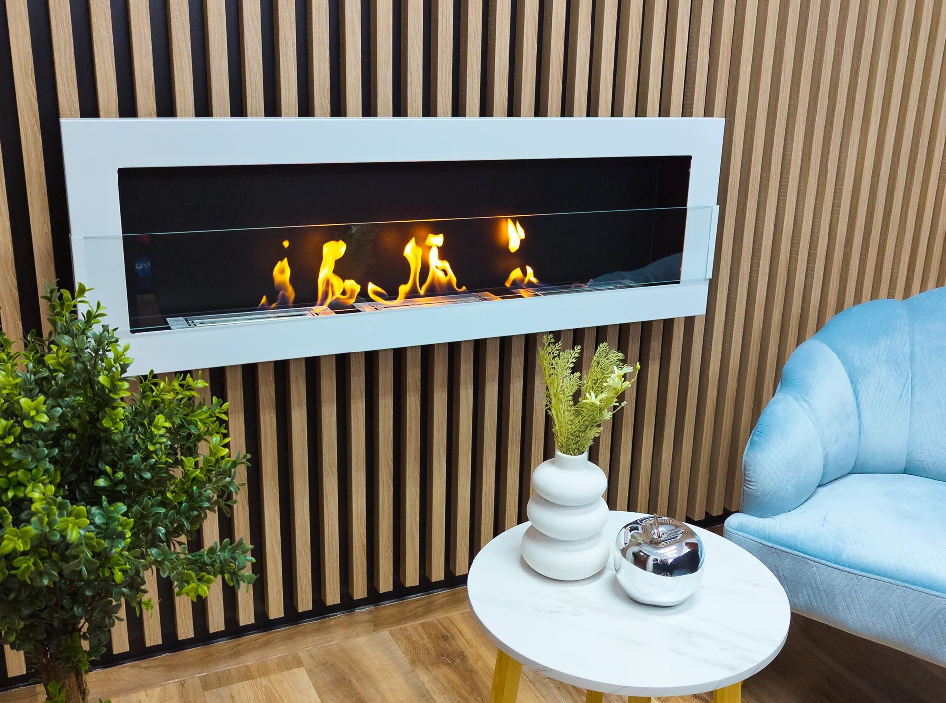 Chimenea bioetanol blanca 120x40 cm con cristal