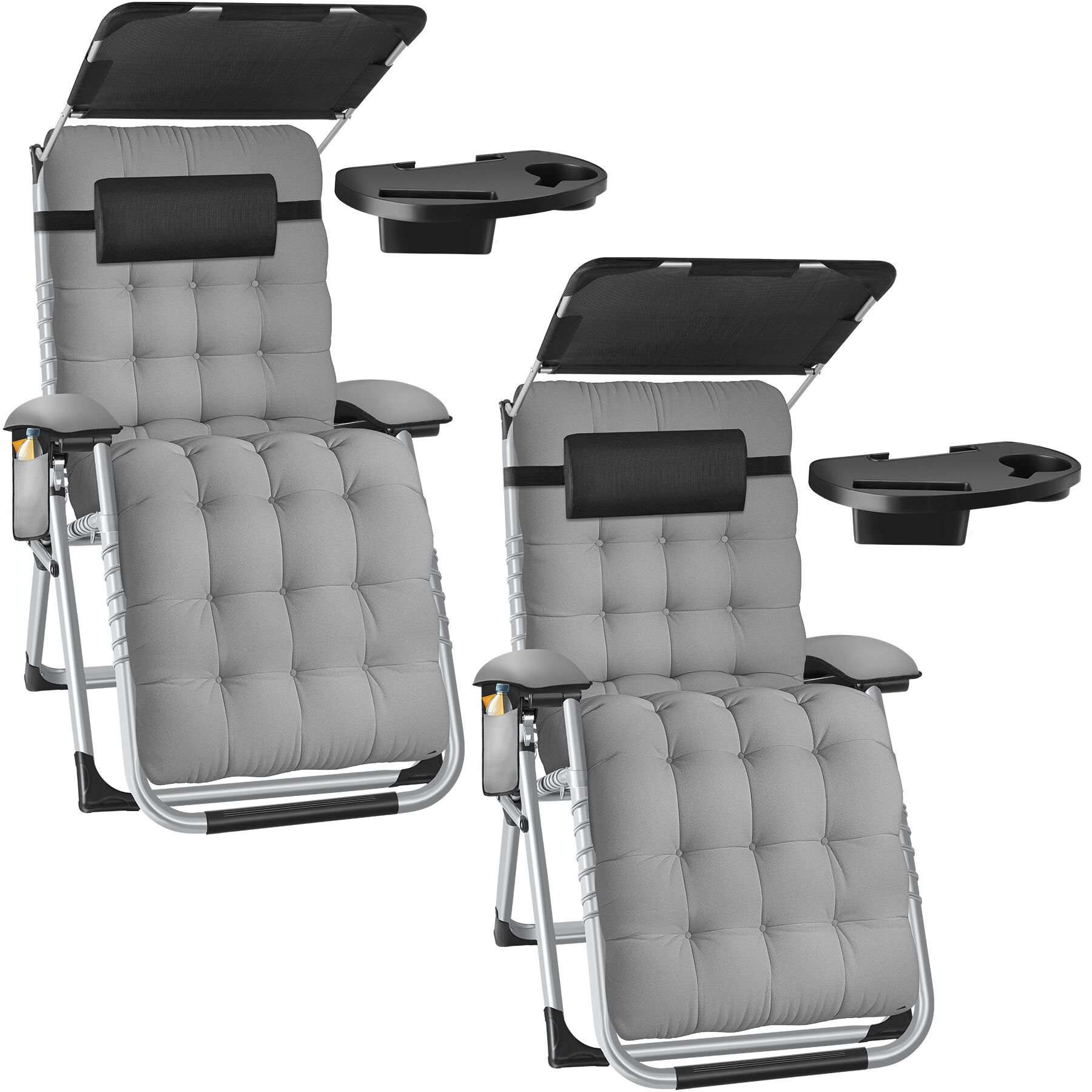 2 tumbonas plegables con techo solar ajustable y mesa auxiliar, gris
