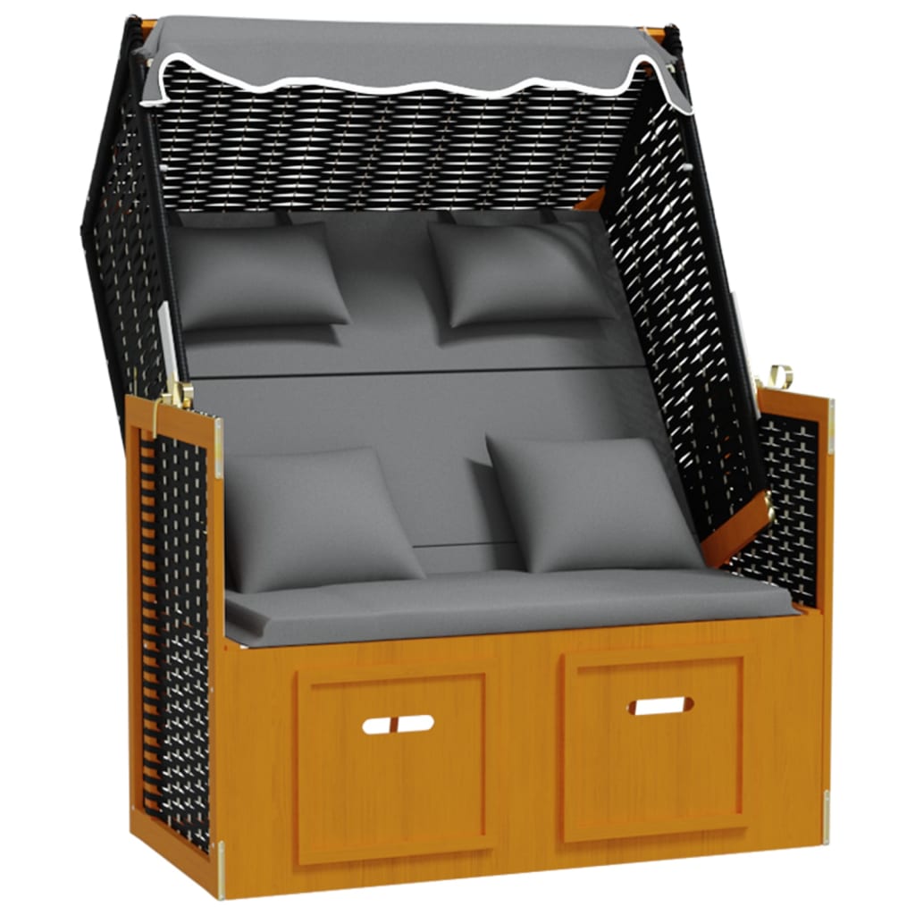 vidaXL silla strandkorb cojines ratán sintético madera negro antracita