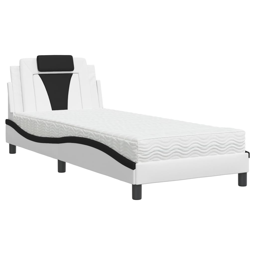 vidaXL cama viana con colchón cuero sintético blanco y negro 90x190 cm