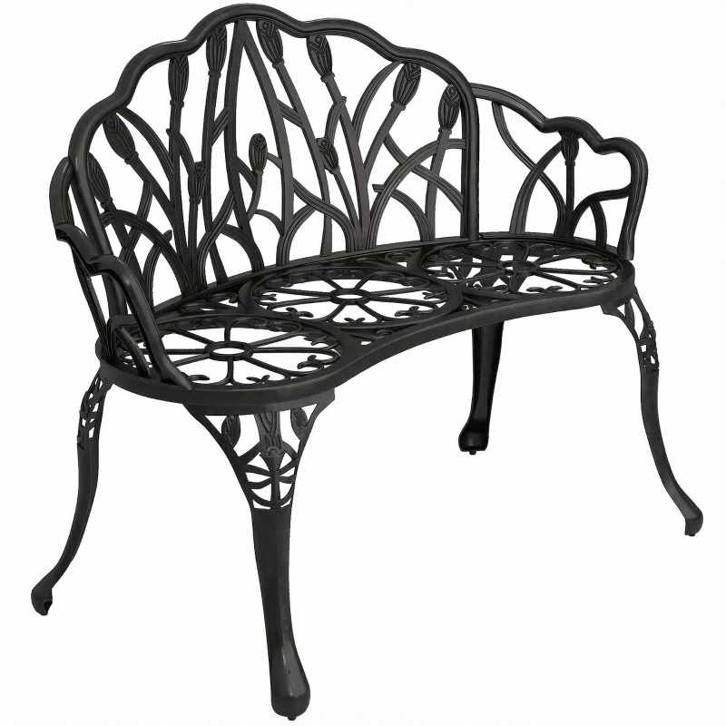 Banco de jardín 2 plazas negro 99 x 57 x 78 cm aluminio