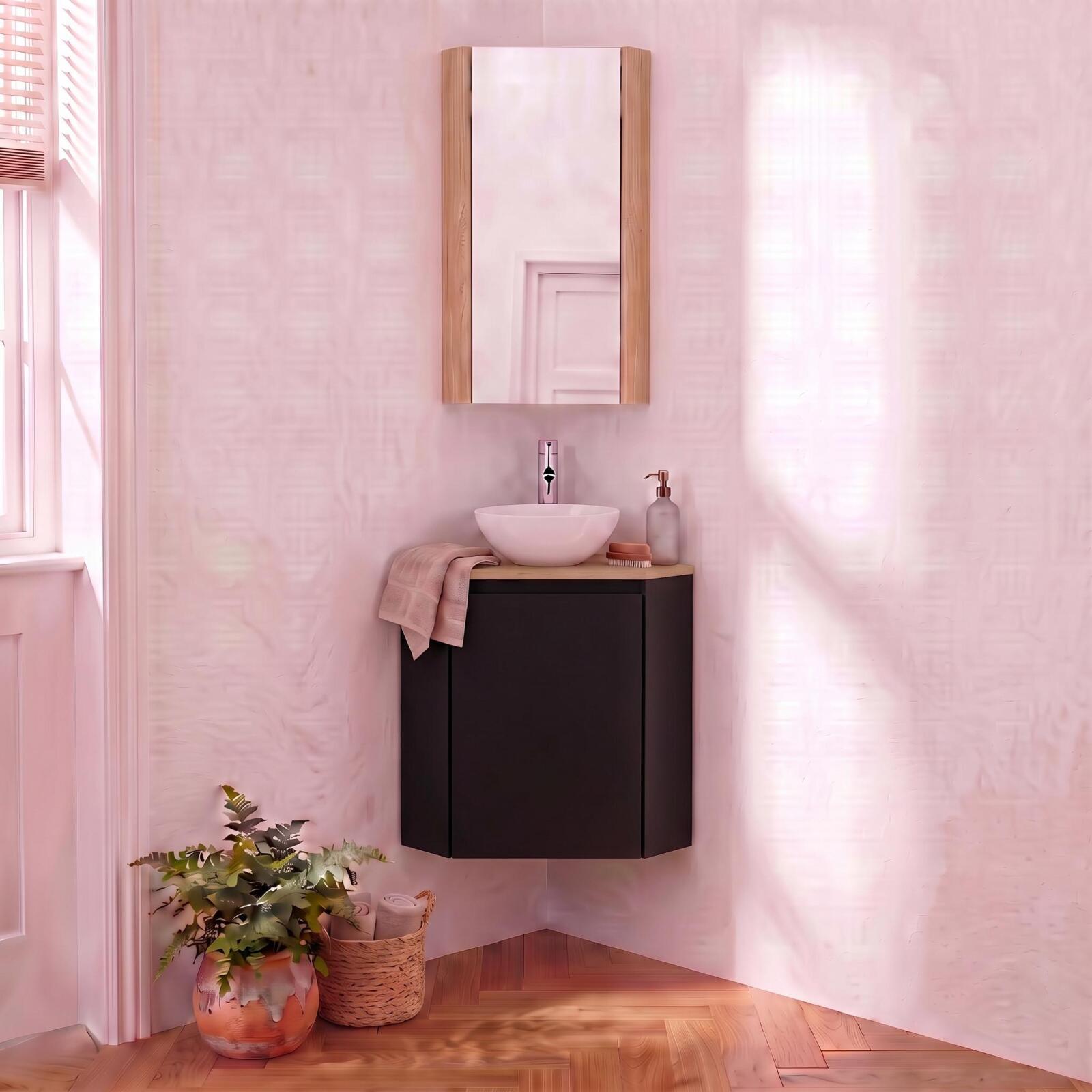Lavabo de esquina + lavabo + grifería + mueble sorrento