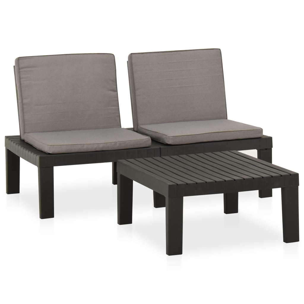 vidaXL set de muebles de jardín 2 piezas con cojines plástico gris