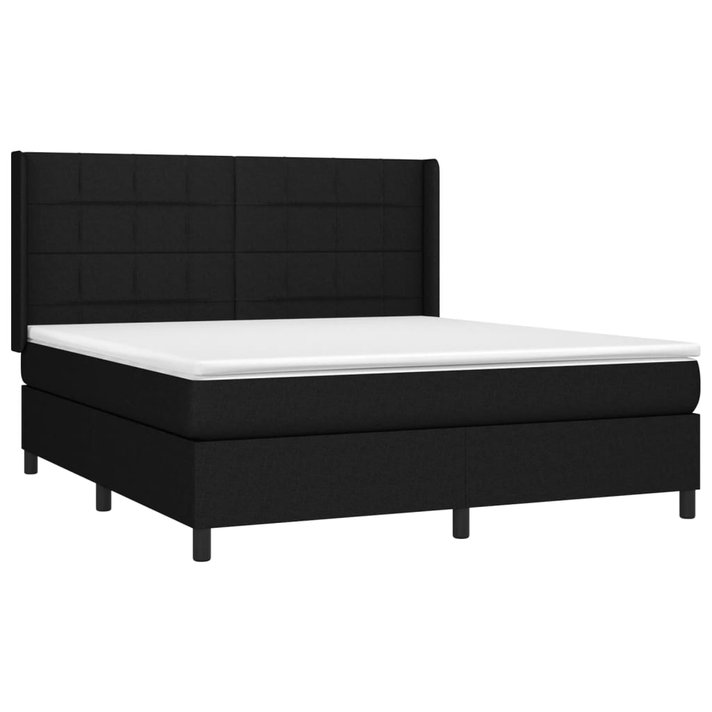 vidaXL cama box spring colchón y luces LED tela negro 180x200 cm