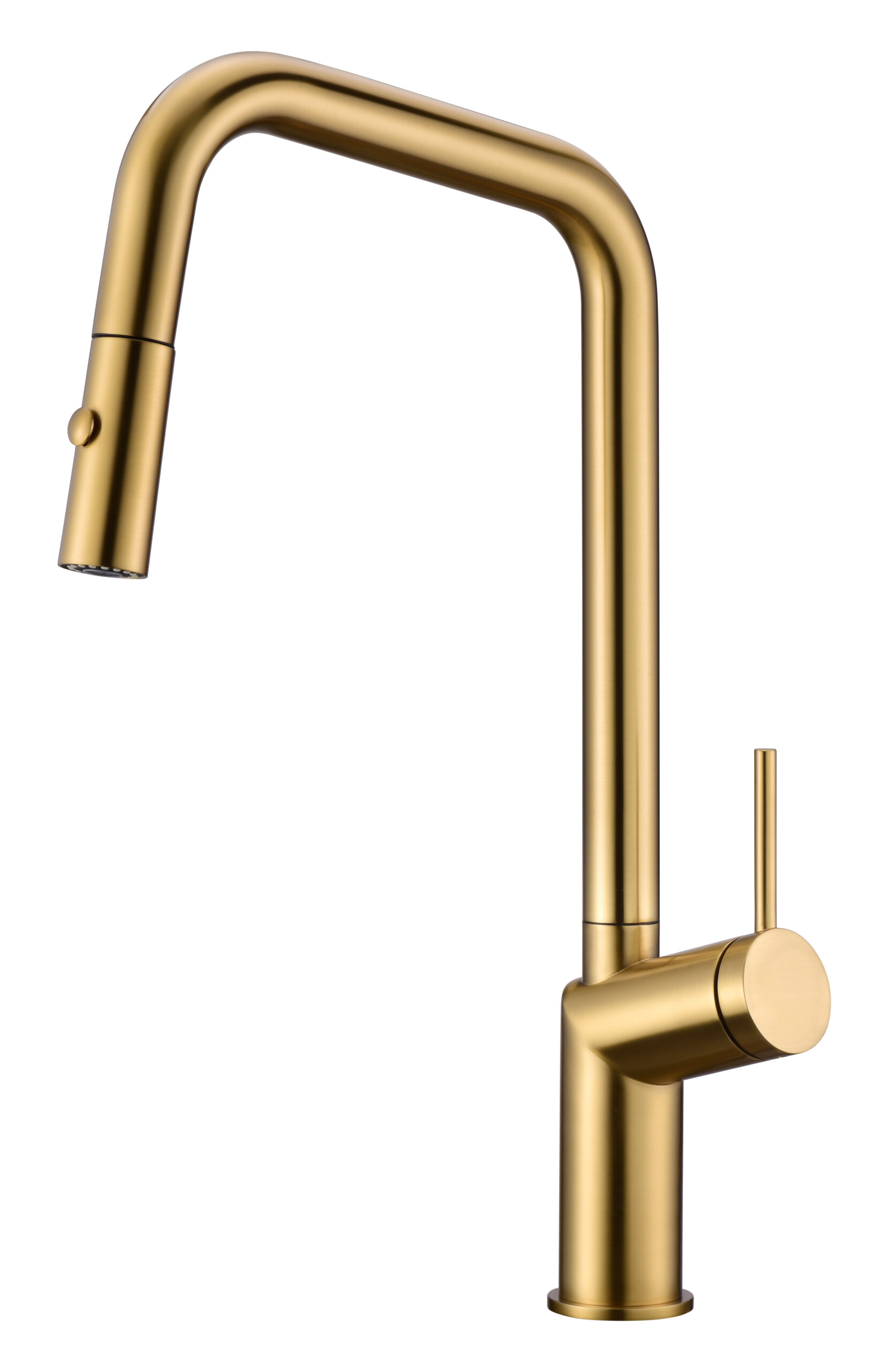 Grifo de cocina extensible, caño alto giratorio 360° oro cepillado