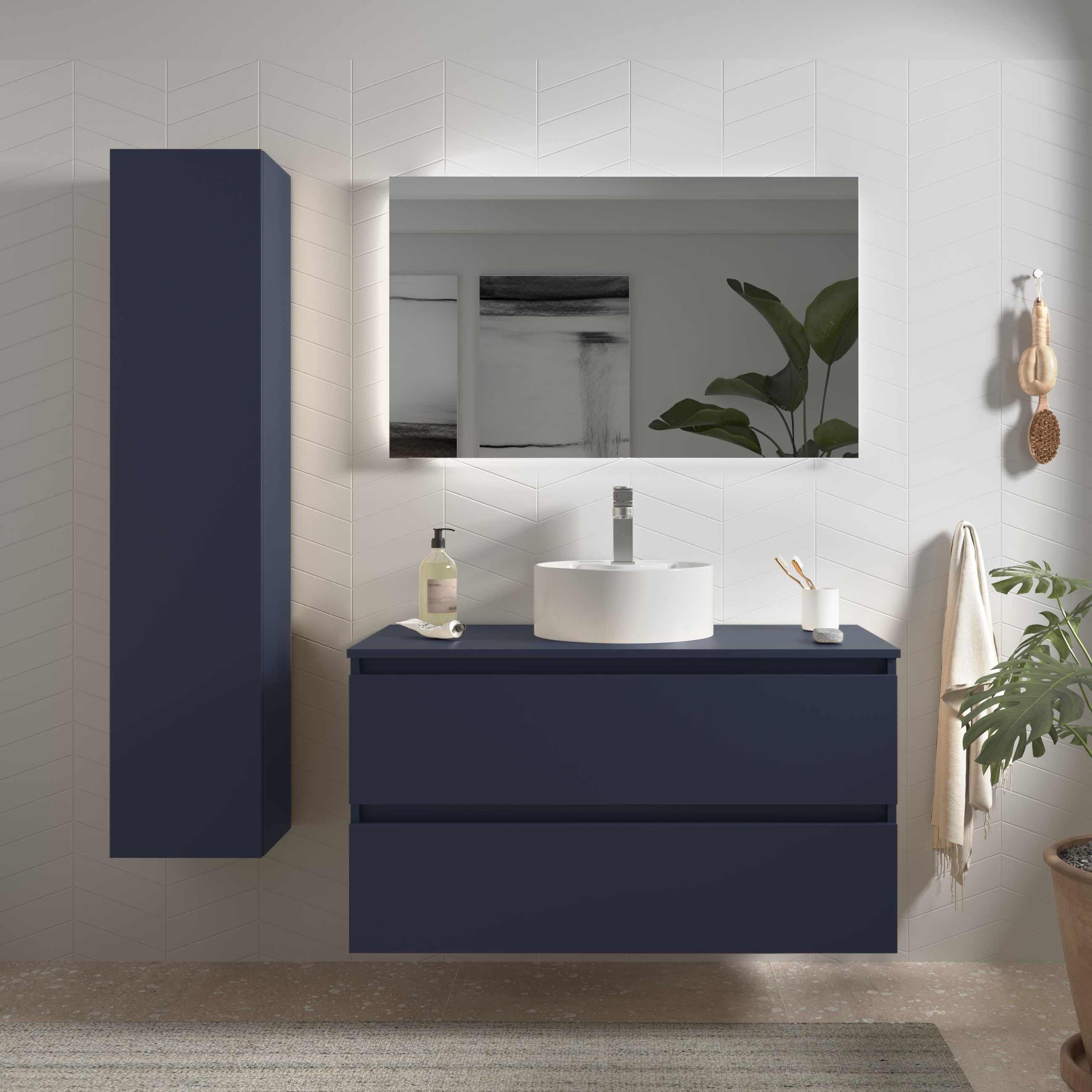 Mueble baño bequia 100cm + encimera + lavabo | azul