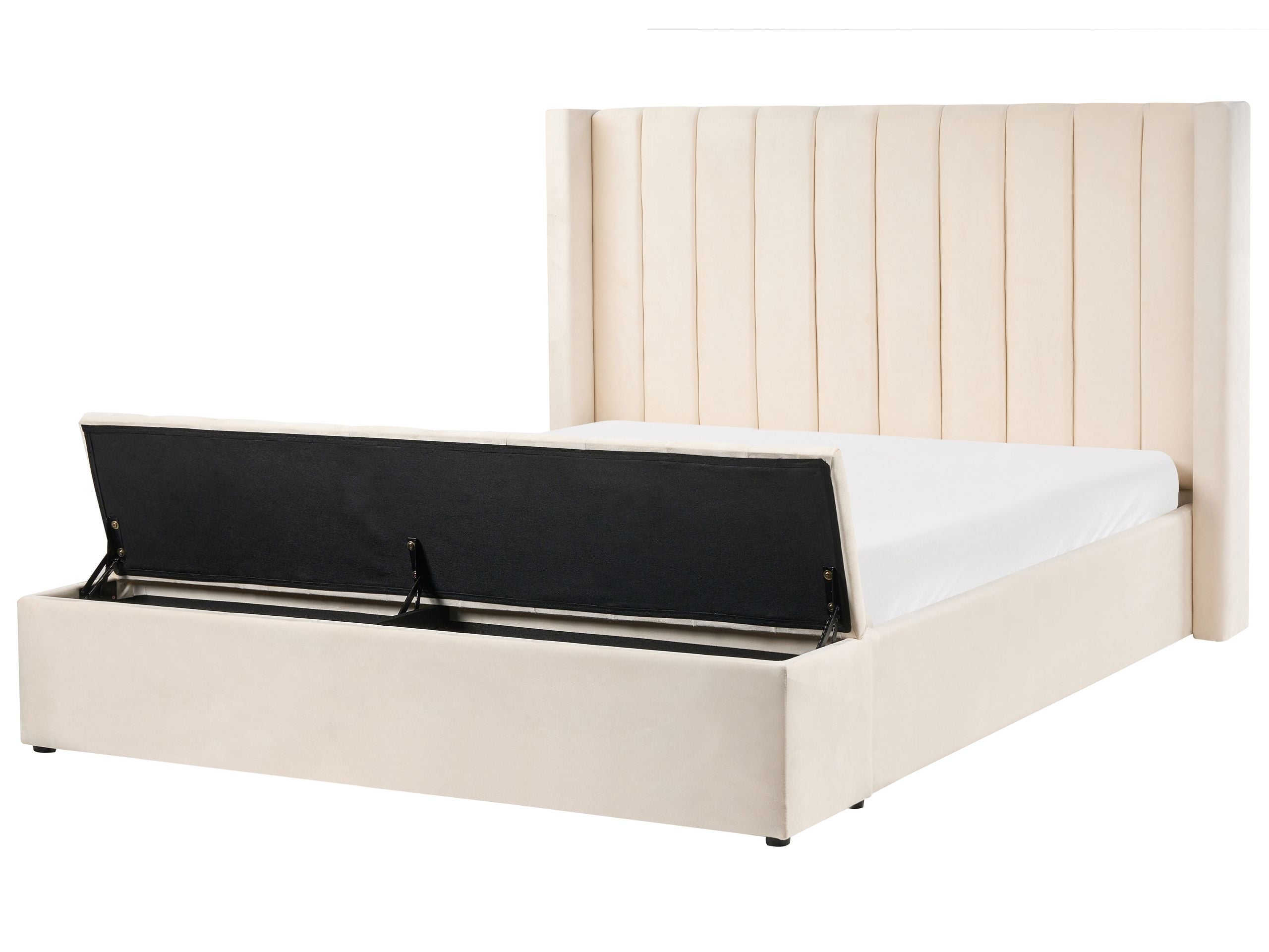 Cama con banco de almacenaje noyers terciopelo blanco crema 160 x 200 cm