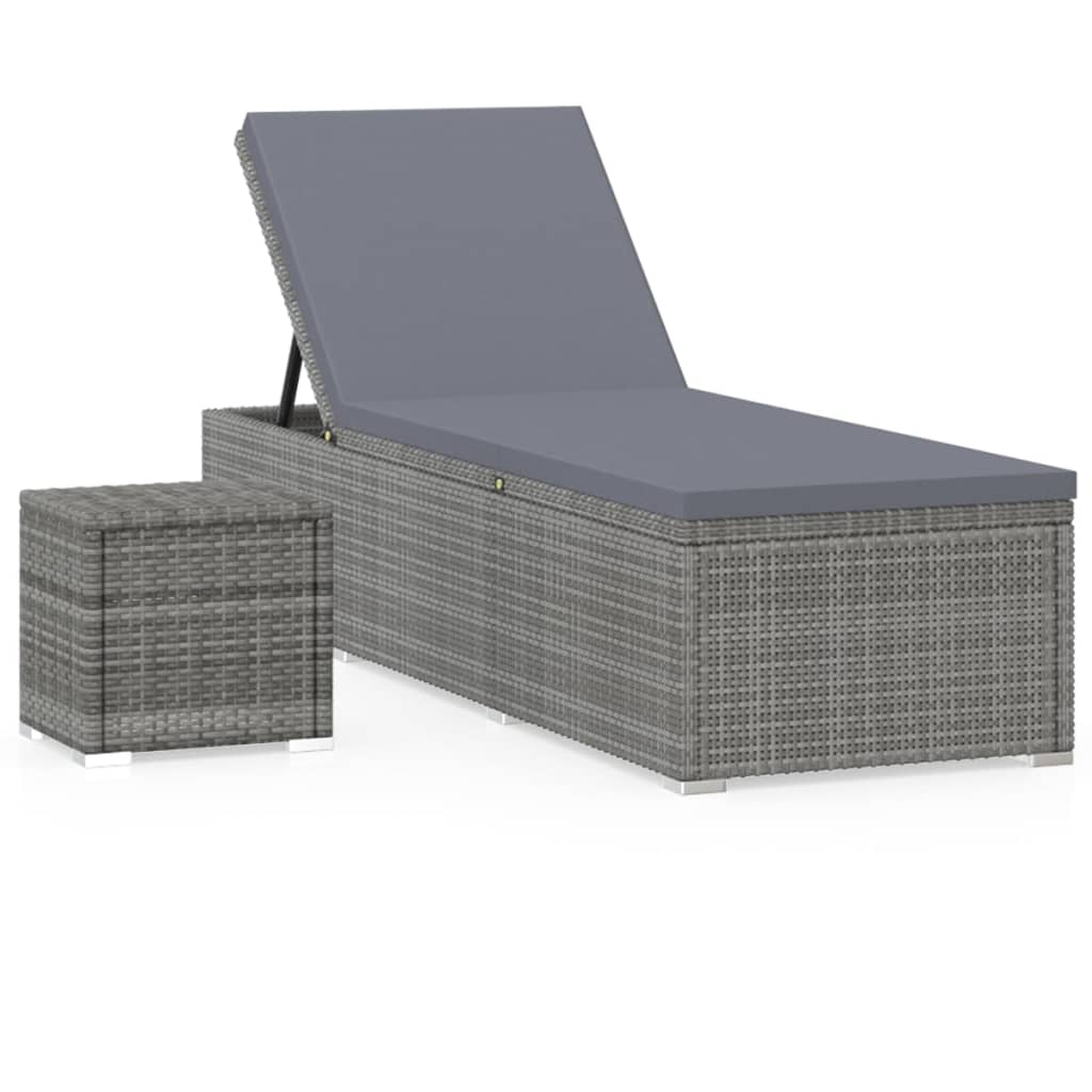 vidaXL tumbona con cojín y mesita de ratán sintético gris