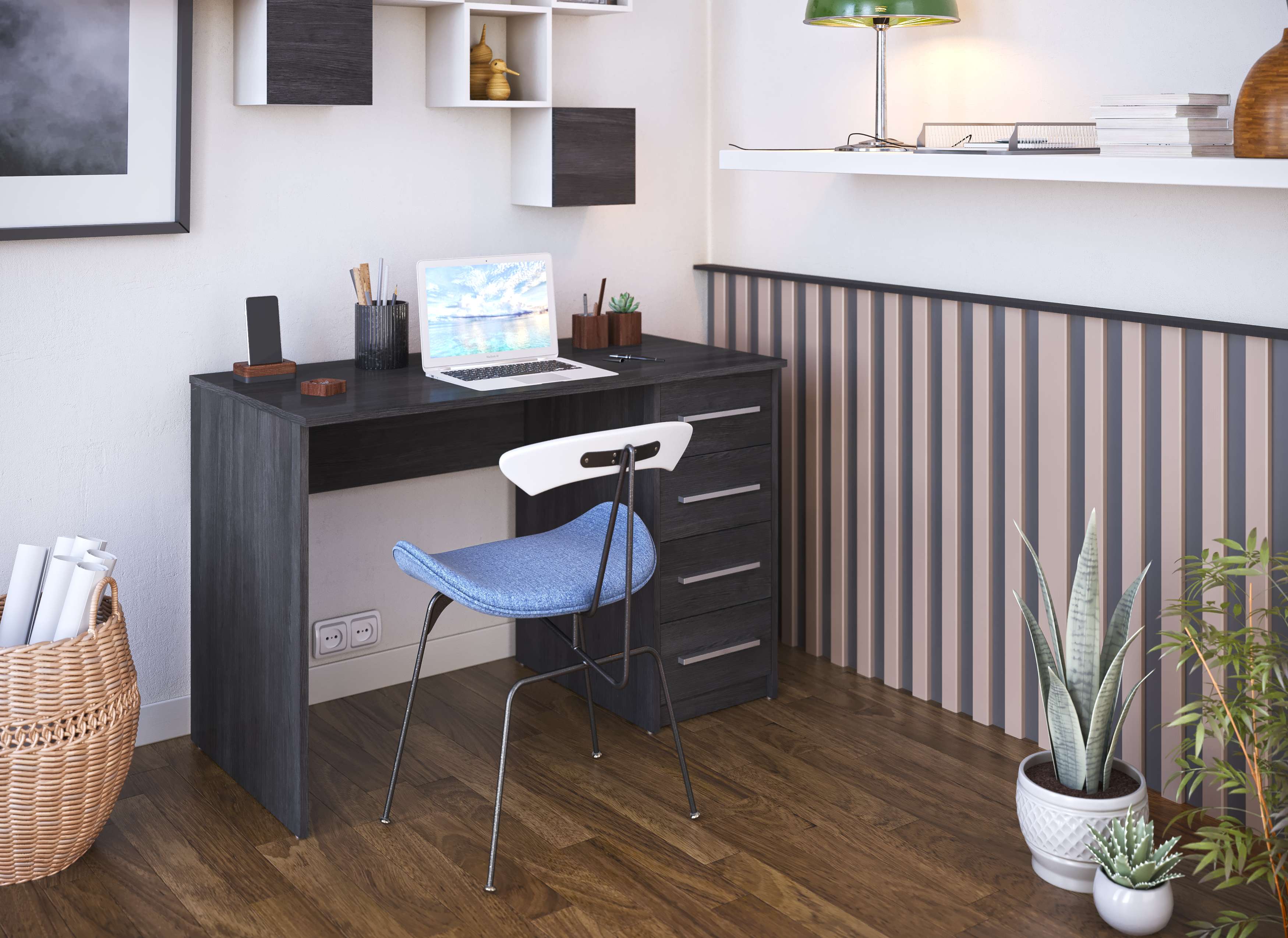 Escritorio same 4 cajones 110x56x74 cm roble gris ceniza talesa