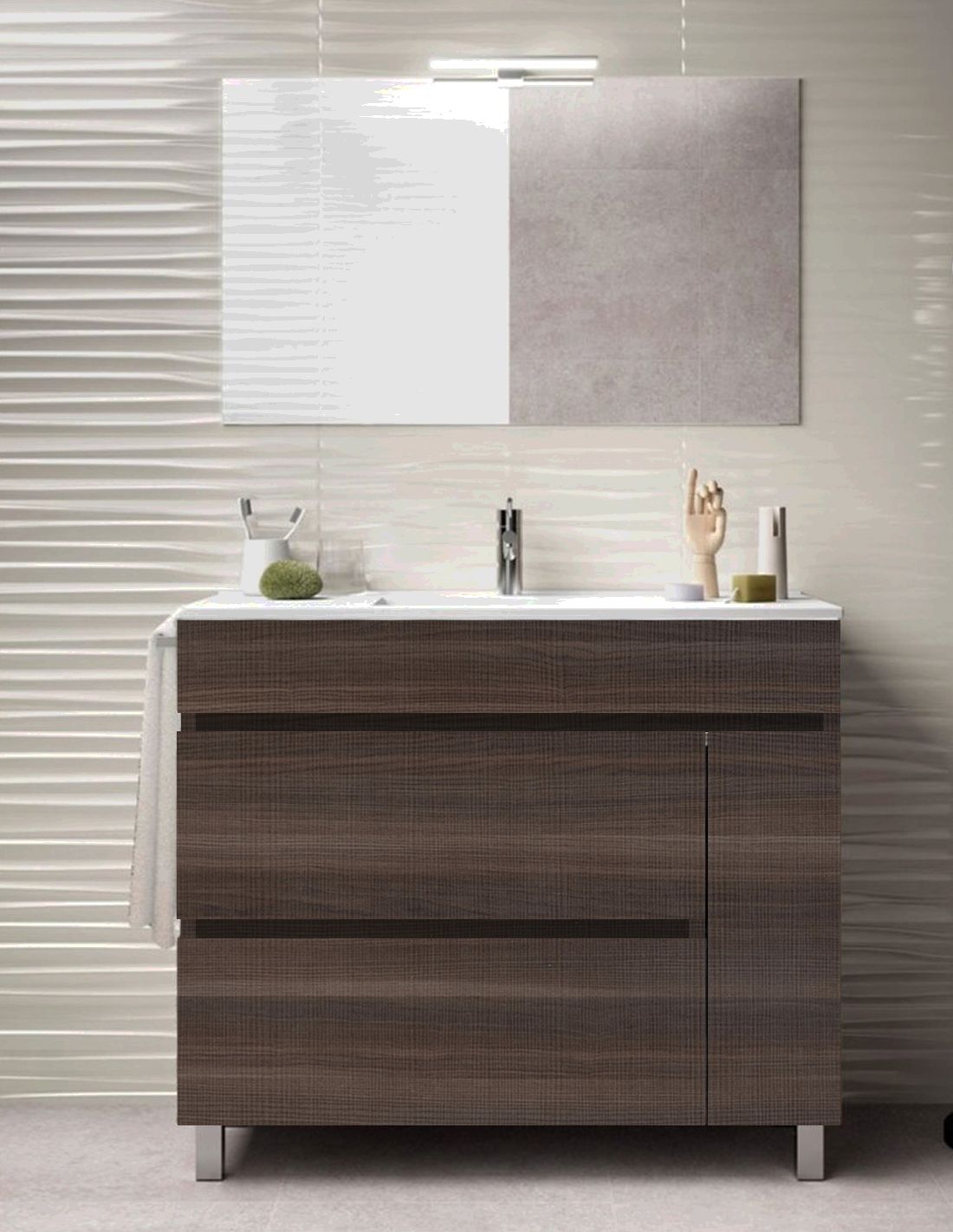 Mueble de baño caprera, lavabo dos senos y espejo 120x45cm fresno tea