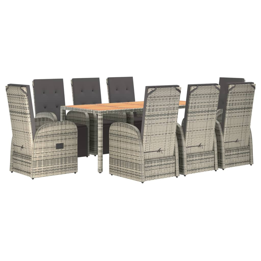 vidaXL set comedor jardín 9 pzas y cojines ratán sintético gris