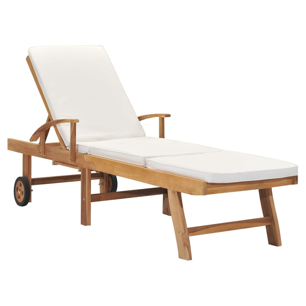 vidaXL tumbona con cojín madera maciza de teca crema