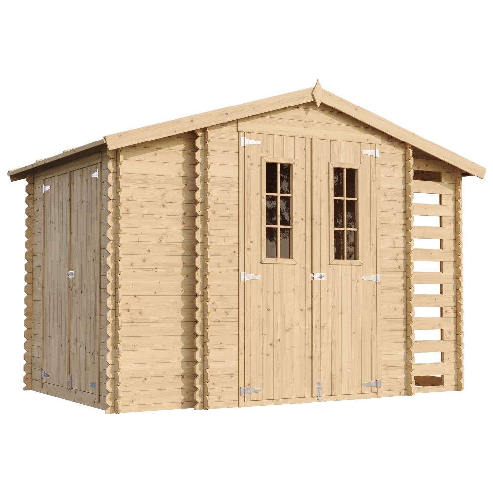 Timbela m389c+m389g caseta de madera con leñera y trastero con suelo-5,47m²