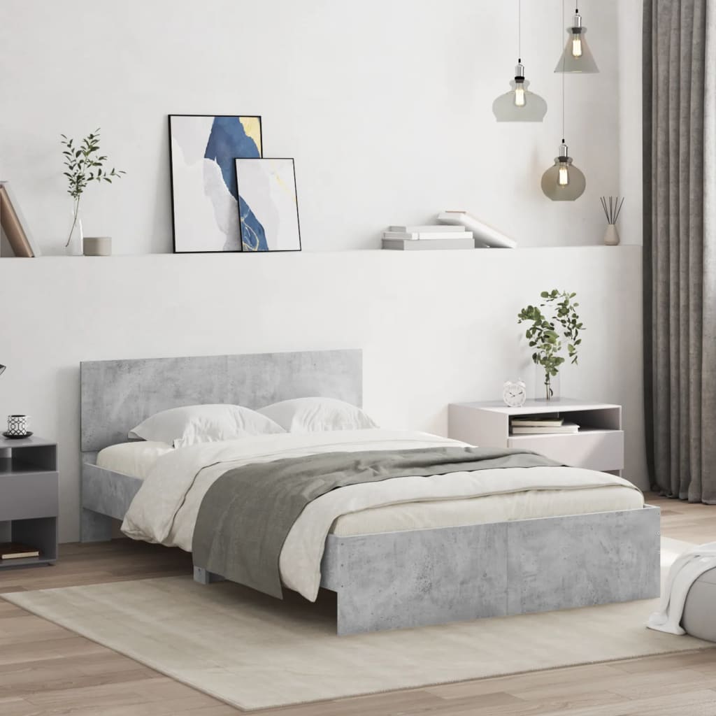 Cama con cabecero gris hormigón 135x190 cm es5149