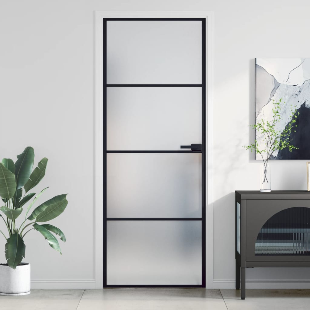 Puerta interior deLGada negra vidrio y aluminio 76x201,5 cm wef8927