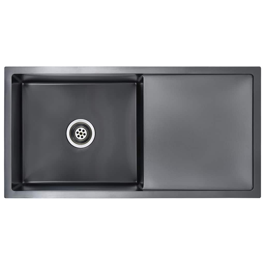 vidaXL fregadero de cocina hecho a mano acero inoxidable negro