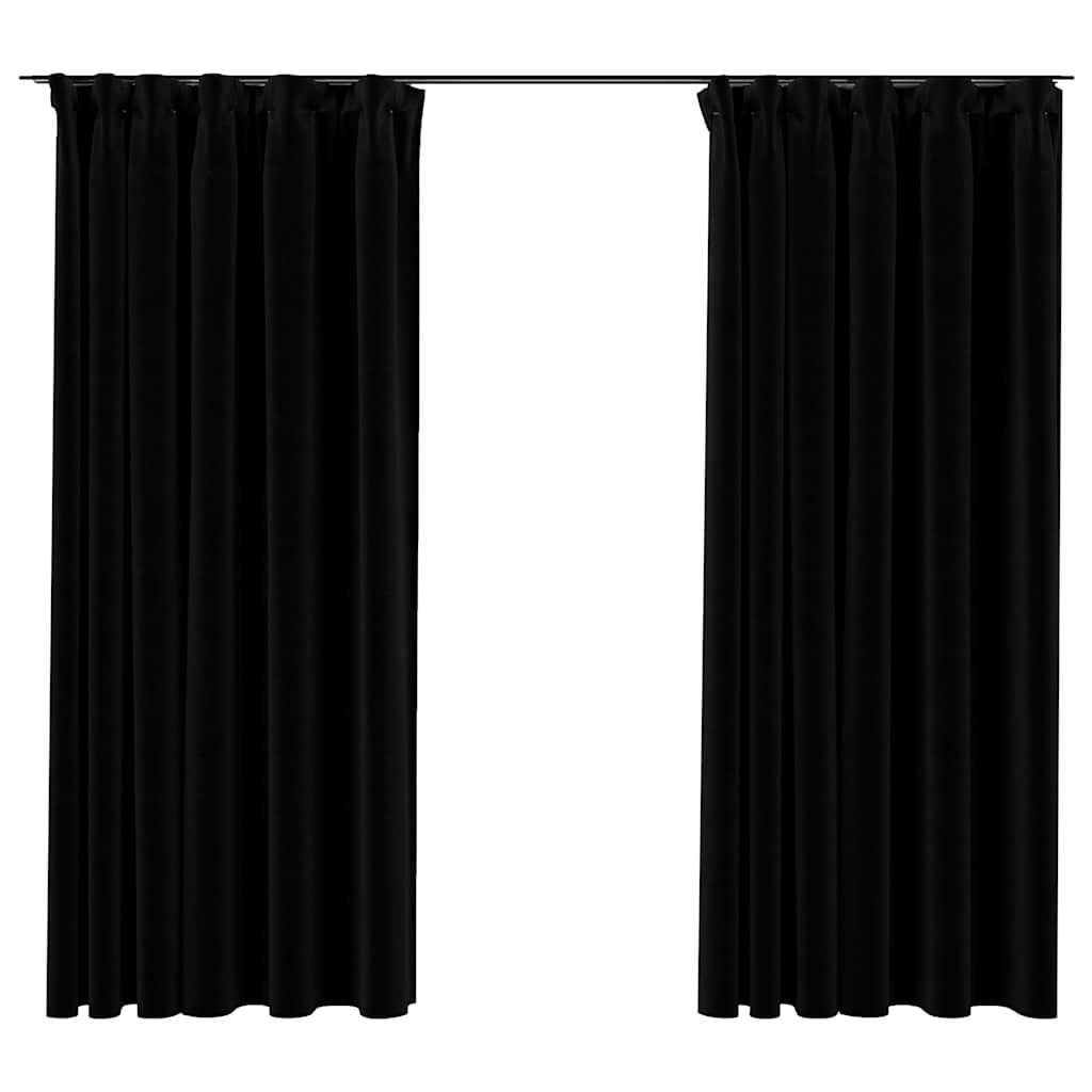 vidaXL cortinas opacas con ganchos look de lino 2 pzas negro 140x175cm
