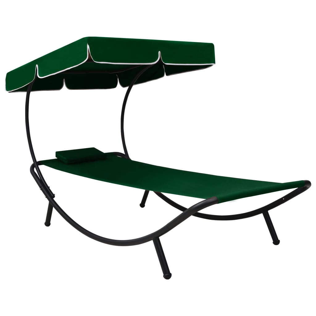 vidaXL tumbona de jardín con toldo y cojín verde