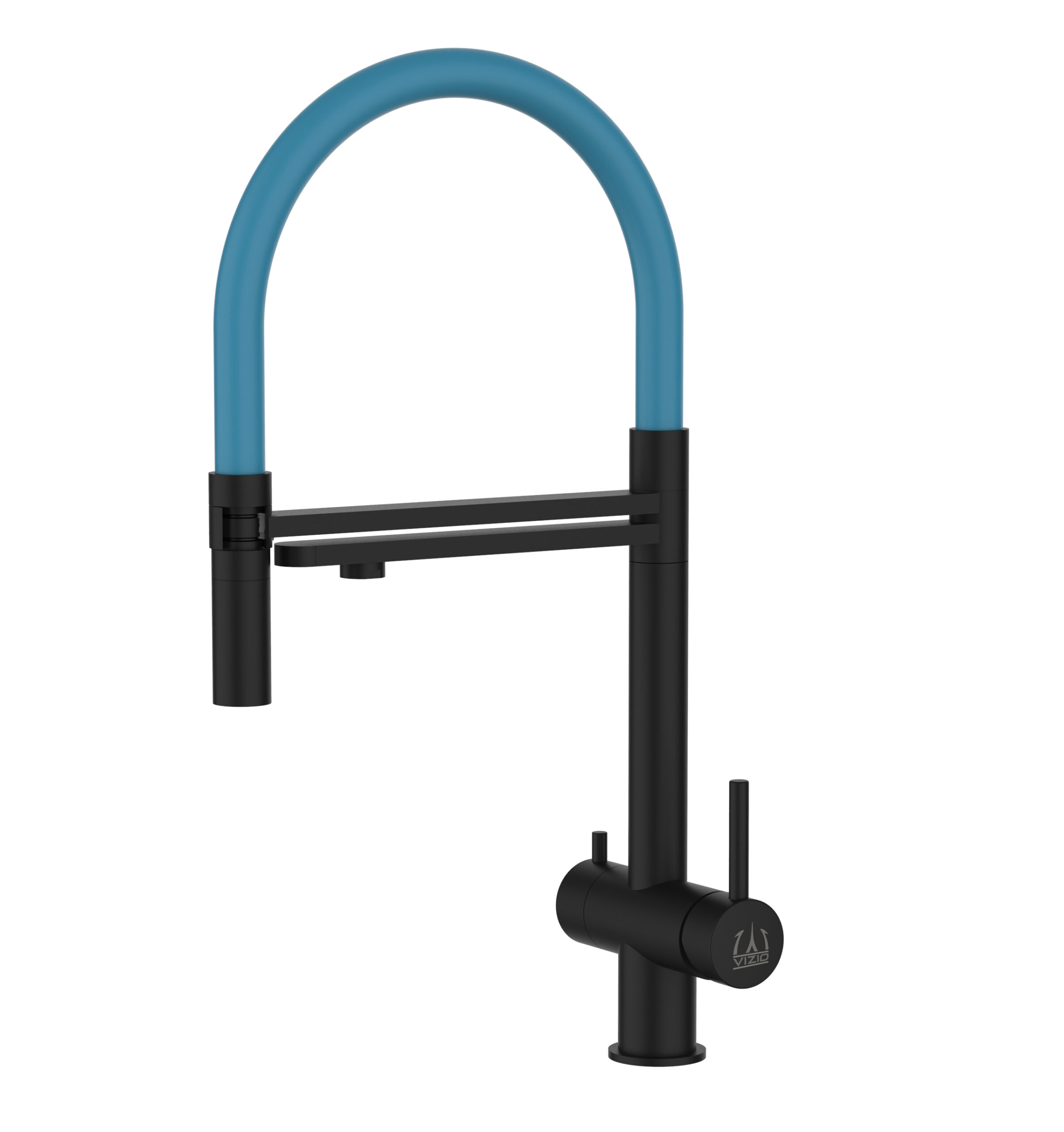 Grifo cocina 3 vías acero inox ducha 2 chorros amovible, negro / azul claro