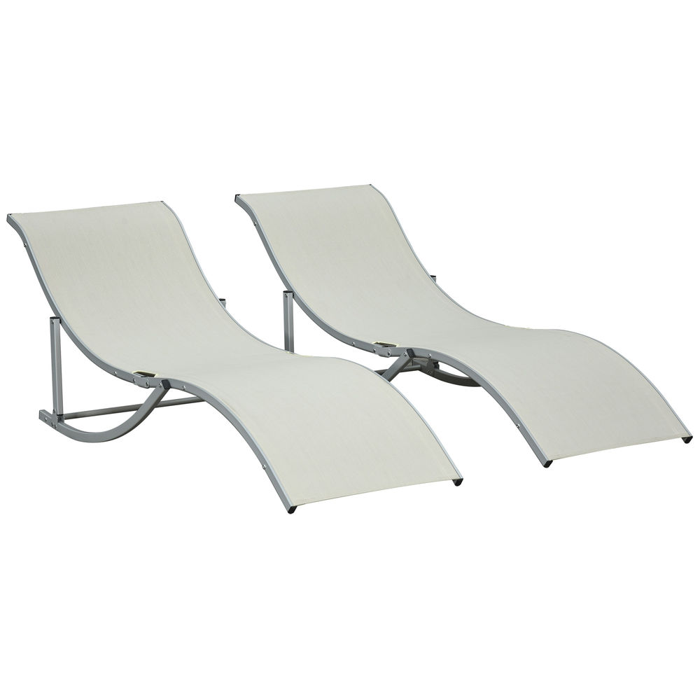 Set 2 tumbonas plegable 165x61x63 cm aluminio, texteline color beige